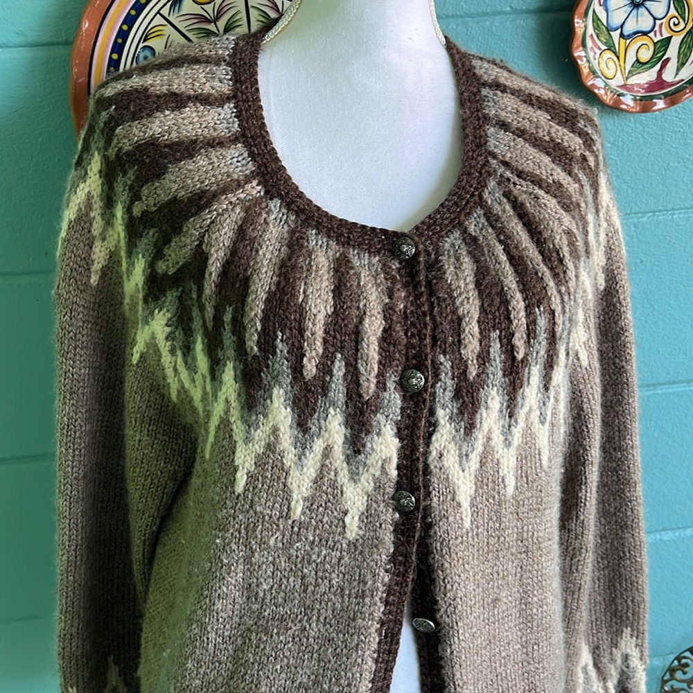 Vintage J.Jill Fair Isle Raglan Sleeve Wool Blend Chunky Knit Cardigan - Picture 2 of 10